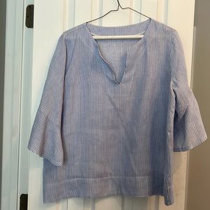 Linen chambray and white striped blouse